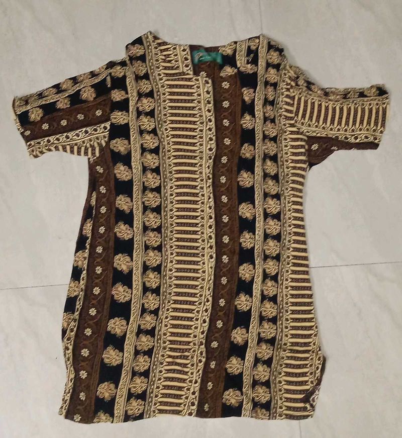 Brown , black , yellow Patterned Tunic Top