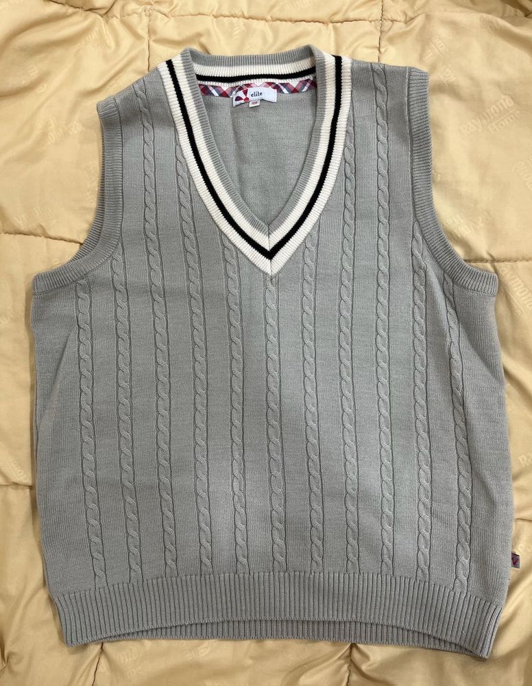 Gray Cable-Knit Sweater Vest