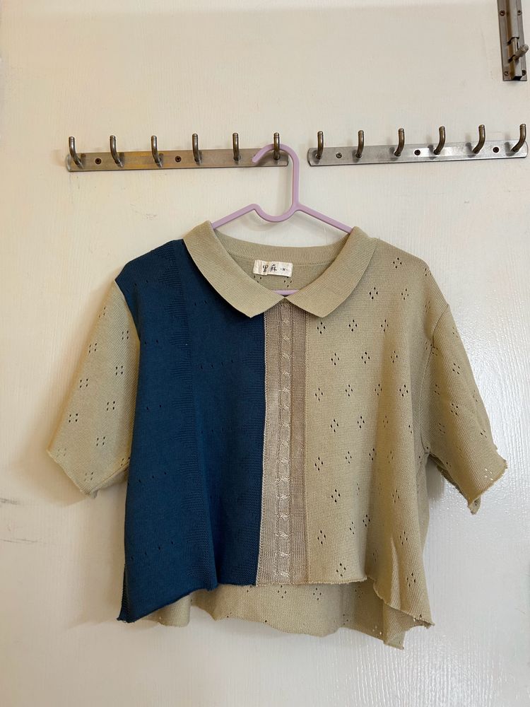 Collared Short Sleeve Crop Top