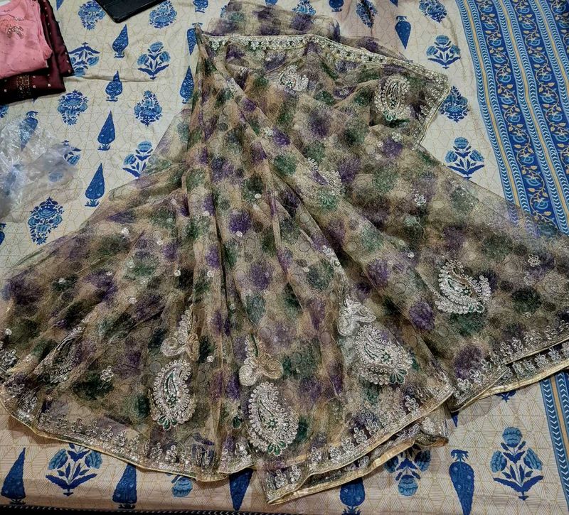 Elegant Floral Organza Saree