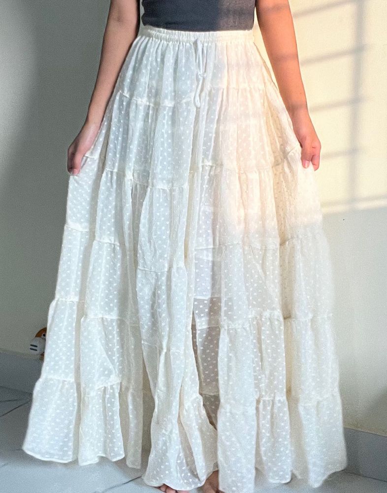 Flowy off White Tiered Maxi Skirt🤍