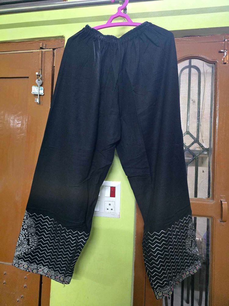Black Palazzos with Embroidery