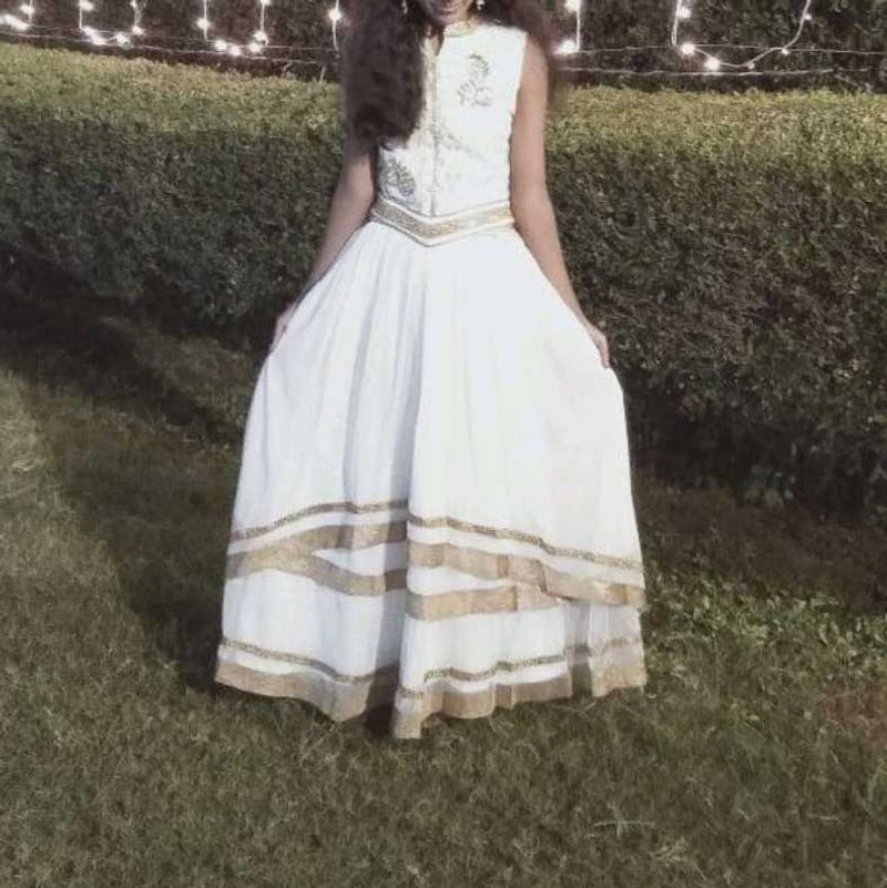 White &amp; Gold Embroidered Dress