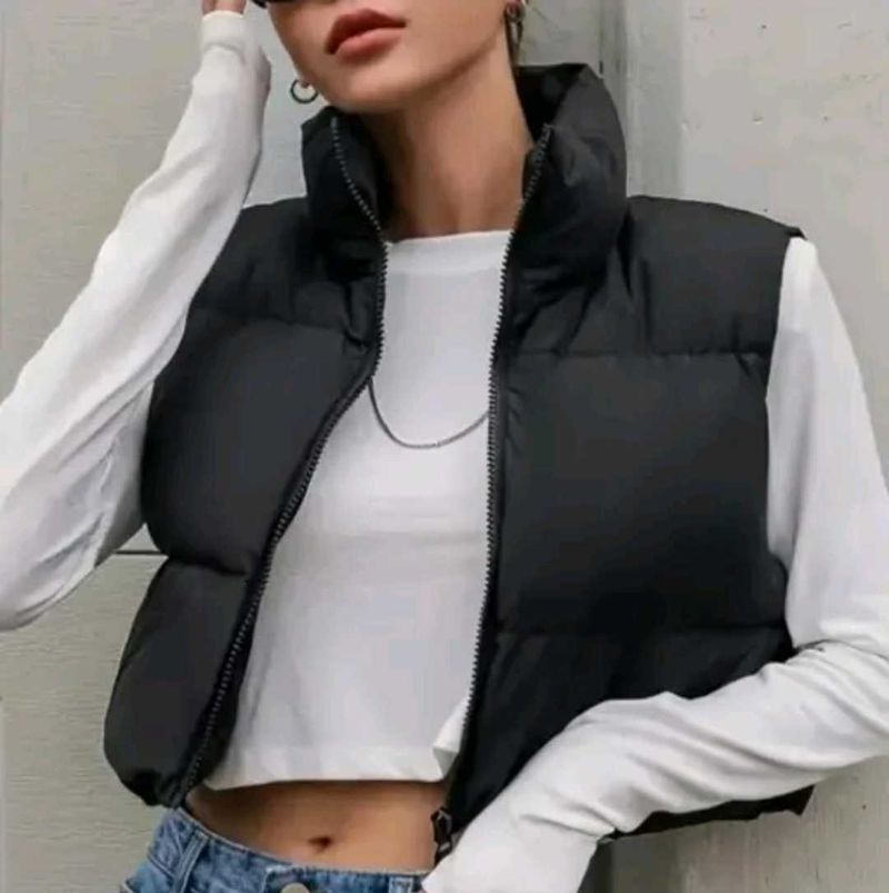 Cropped Sleeveless Parka Jacket