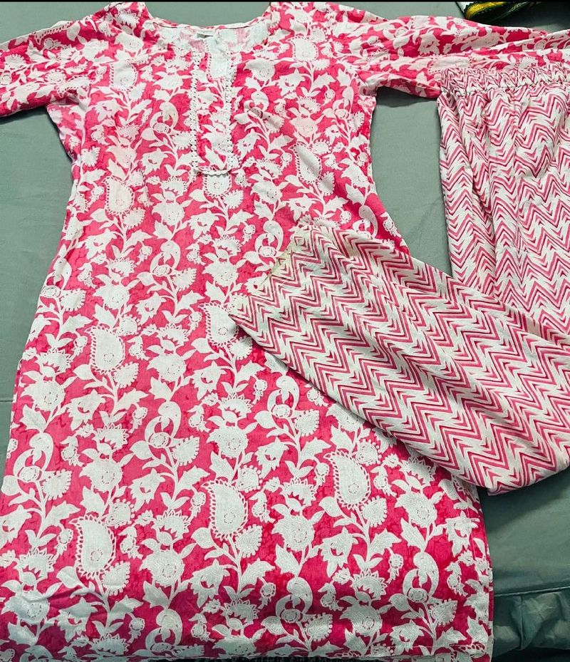 Pink Floral Print Kurta Set