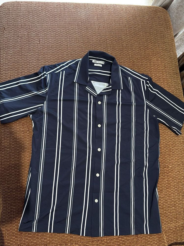 Zara Striped Camp Collar Shirt - SIZE M