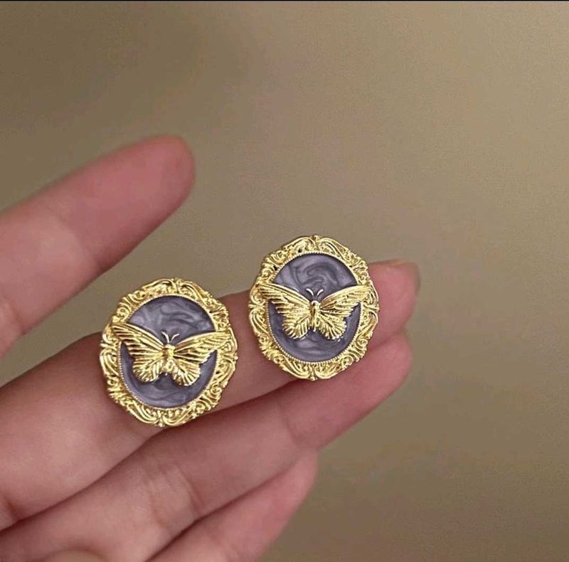 vintage enamel Butterfly Stud Earrings