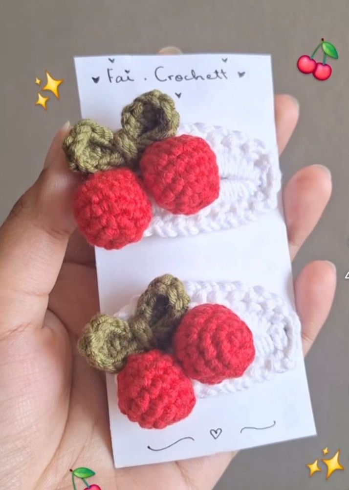 Cherry Crochet Hair Clips - Handmade
