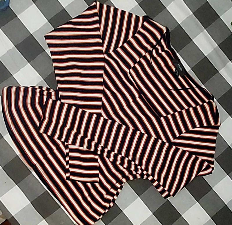 Orange , White And Black Strips Top