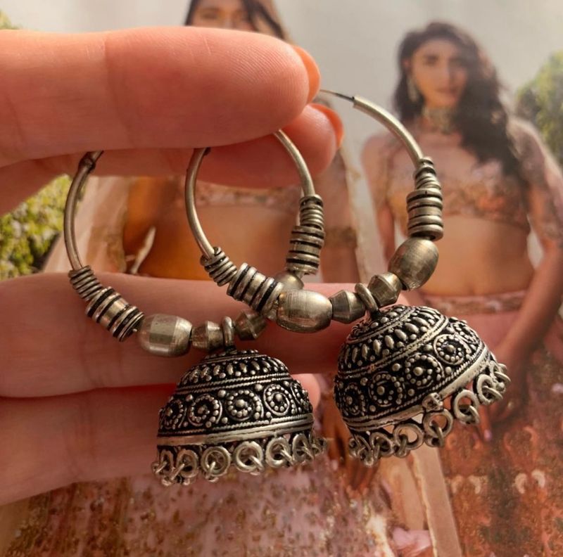 Silver Jhumka Hoop Earrings