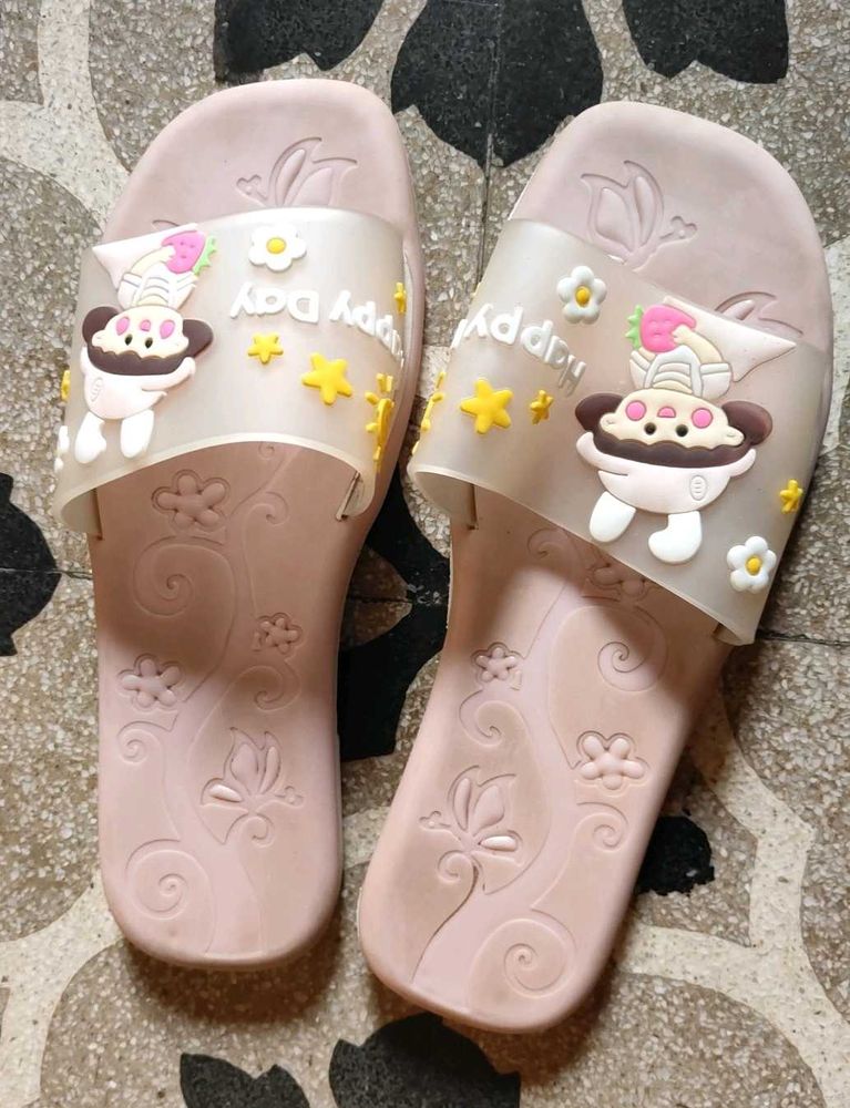 Cute Baby Pink Coloured Slippers For Women