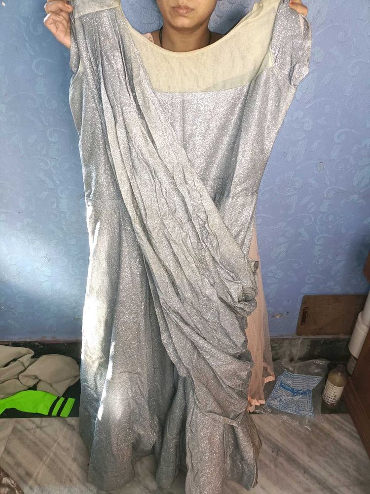 Elegant Silver Ethnic Gown