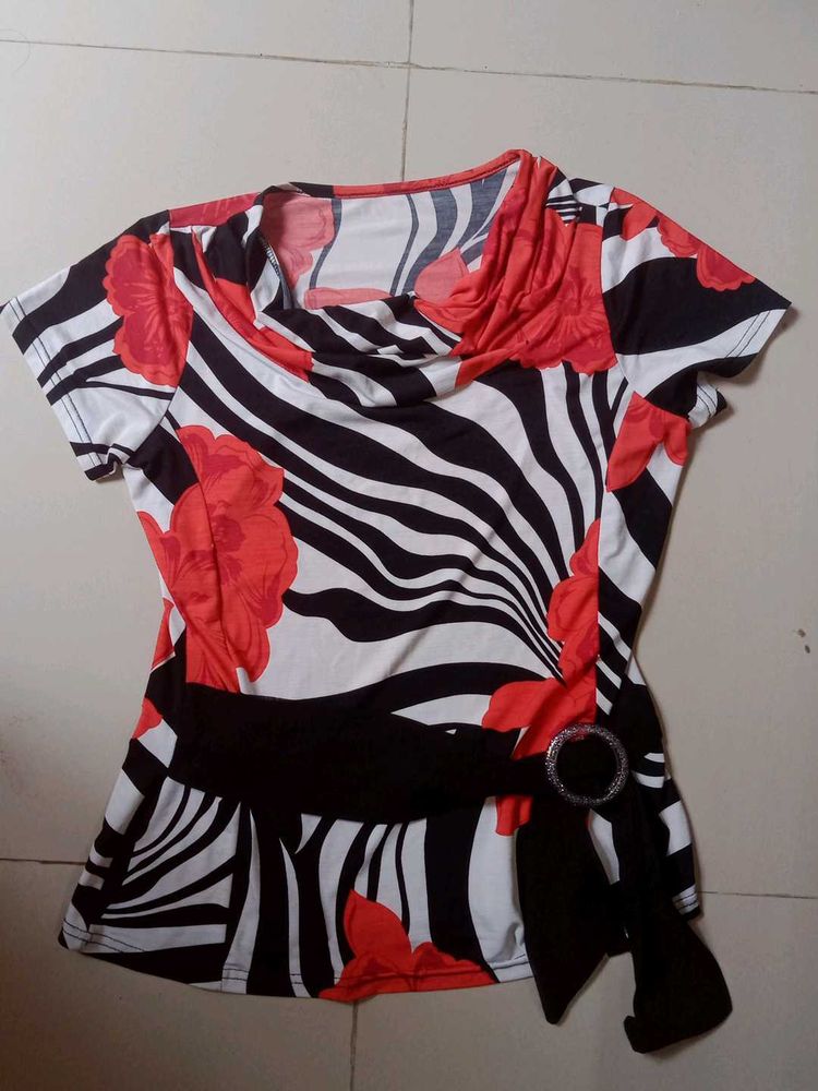 Floral Zebra Print Top