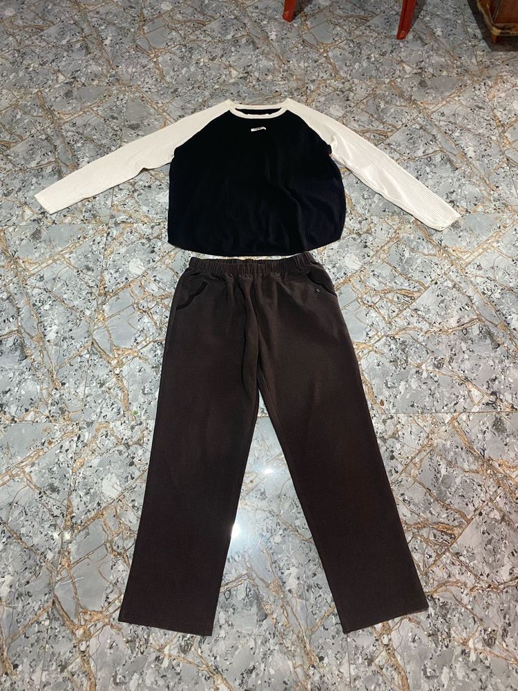 Ribbed Shirt And Pant Set