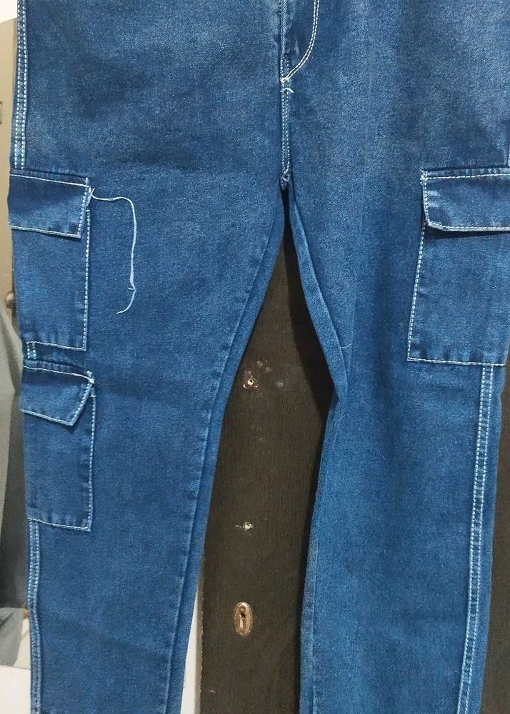 Blue Denim Cargo Pants