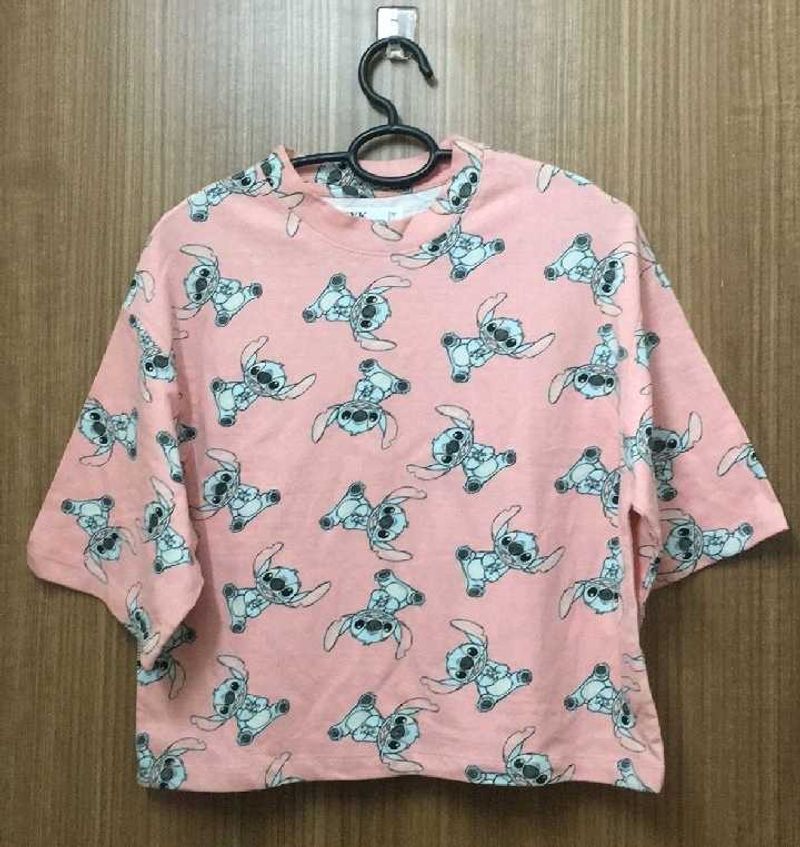 Lilo And Stitch Print Peach T-shirt for Women
