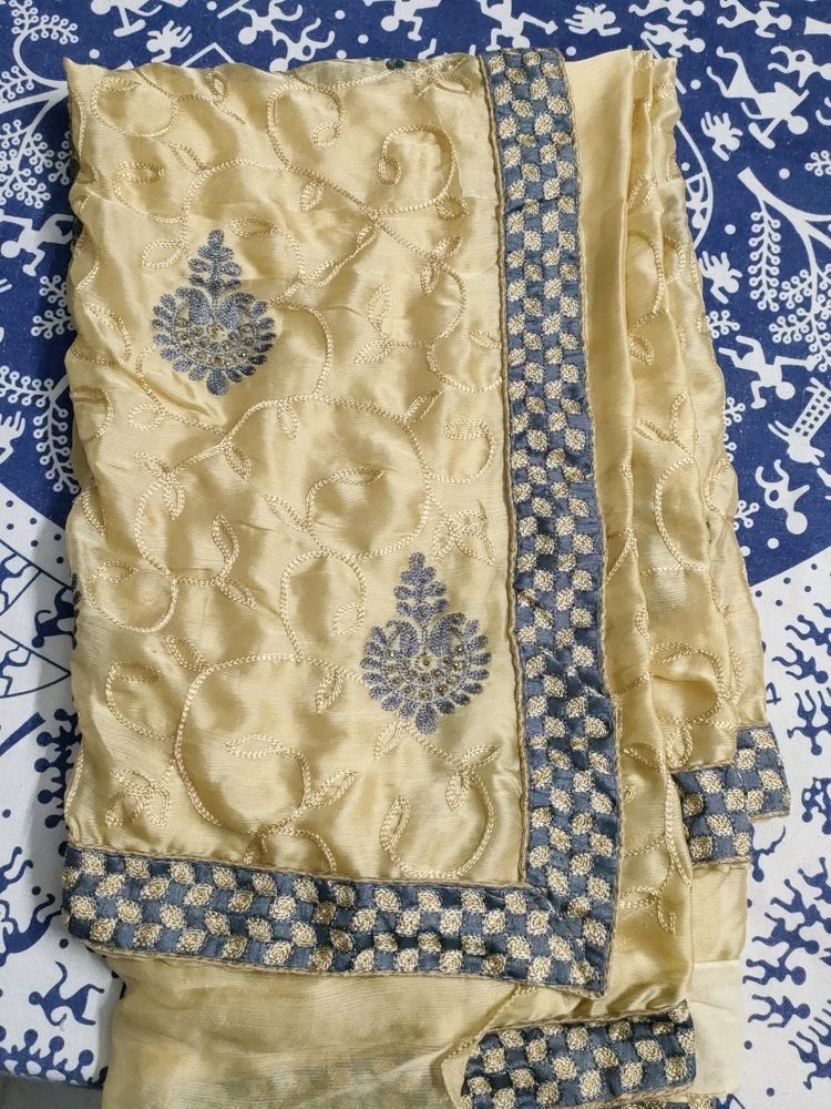 Beige Colour Embroided Saree