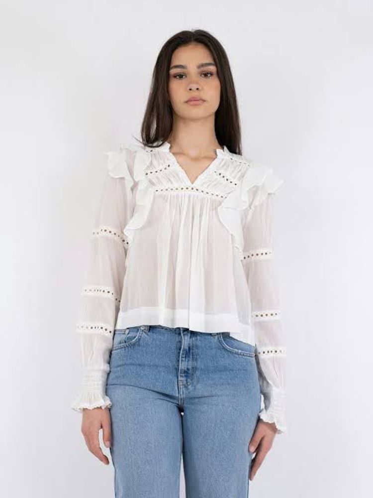 White Ruffle Long Sleeve Top