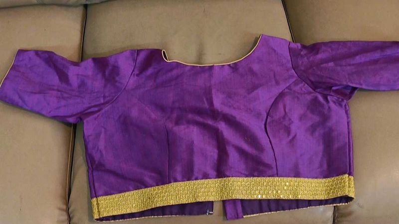 Purple &amp; Gold Readymade Saree Blouse