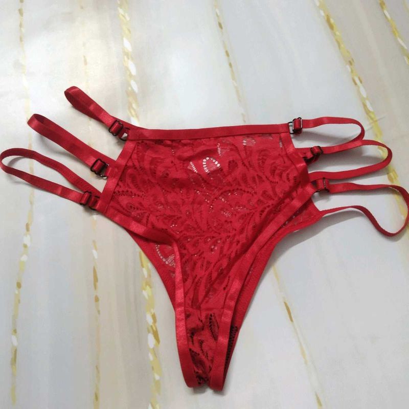 Red Lace Thong with Straps