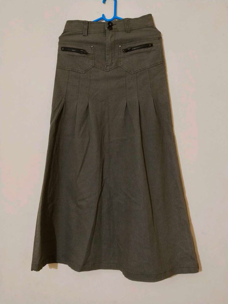 DARK  OLIVE  DENIM  SKIRT