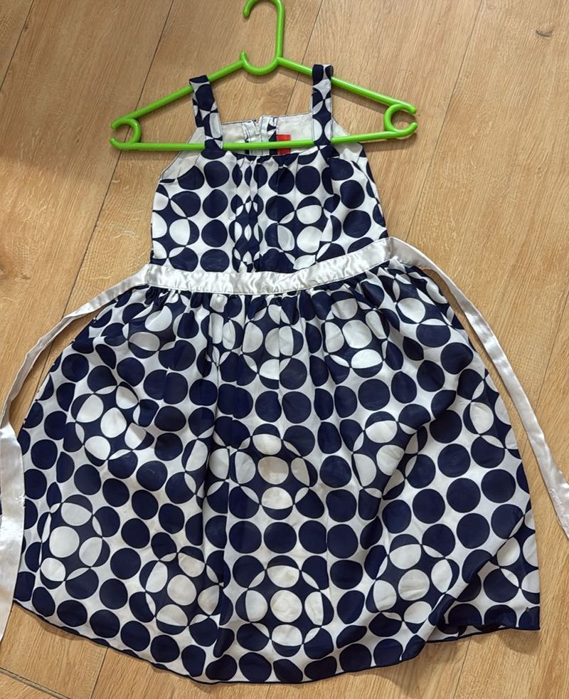 Navy Blue And White Polka Print Frock
