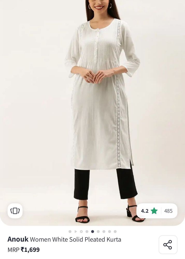 Elegant White Pleated Kurta