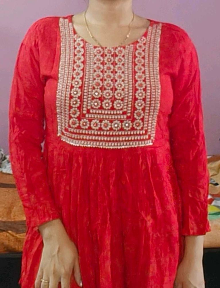 Red And Golden Work Tunic ❤️