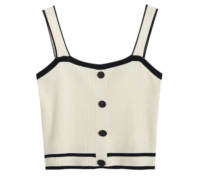 Ribbed Knit Button-Front Tank