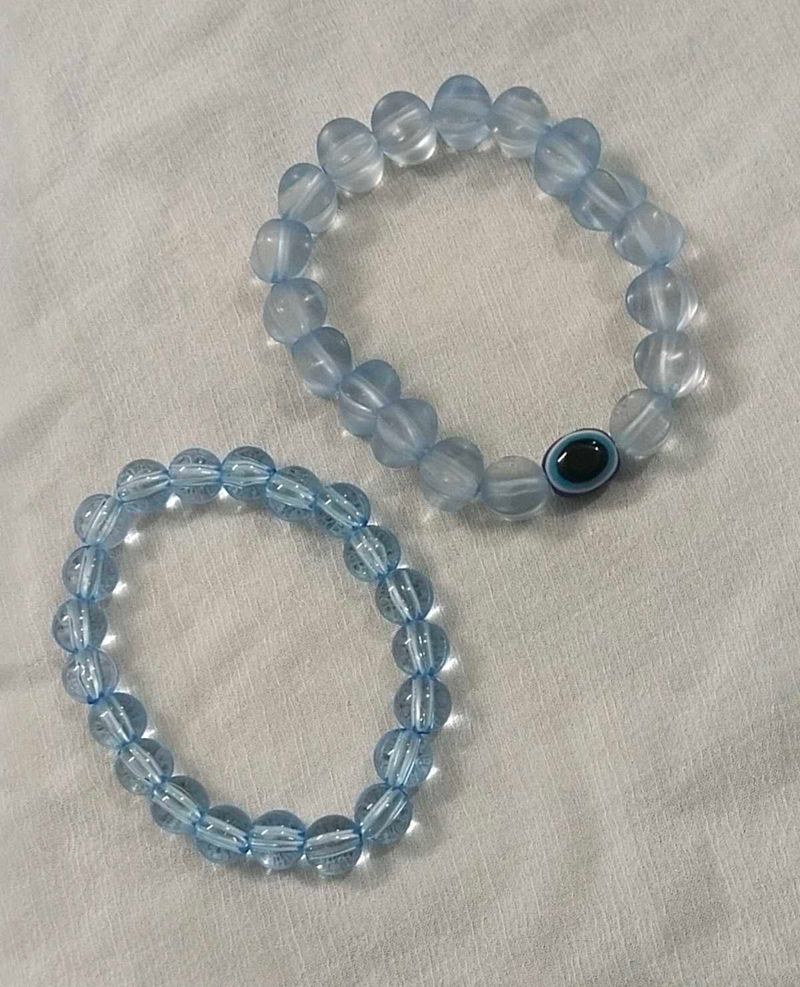 Blue Beaded Bracelet Set of 2