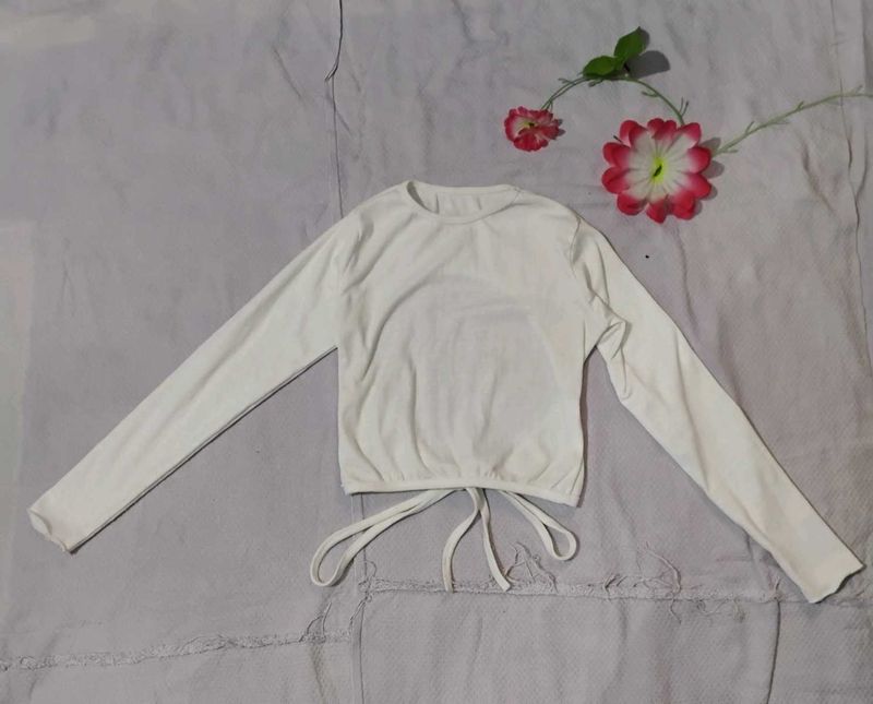 White Long Sleeve Tie Back Top(Bust-30/32)