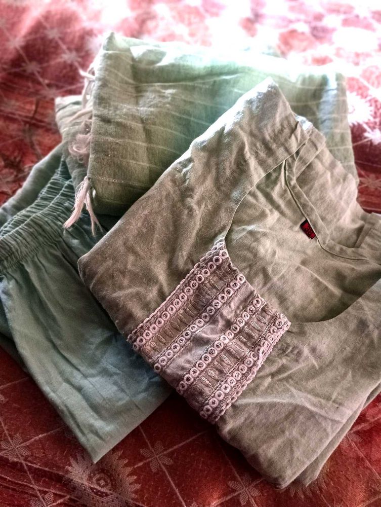 Sage Green Embroidered Suit Set