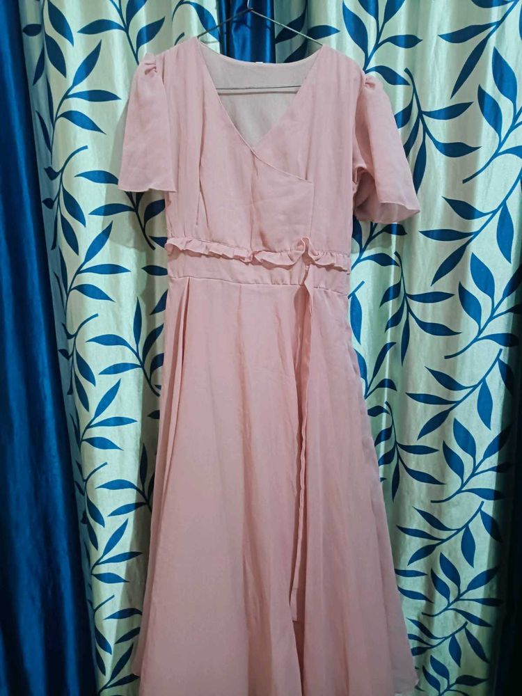Pink Wrap Midi Dress