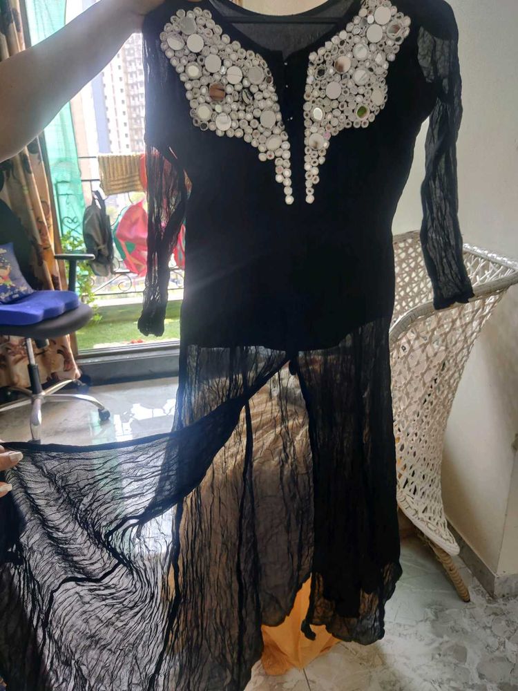 Mirror Work Beautiful Black Kurta