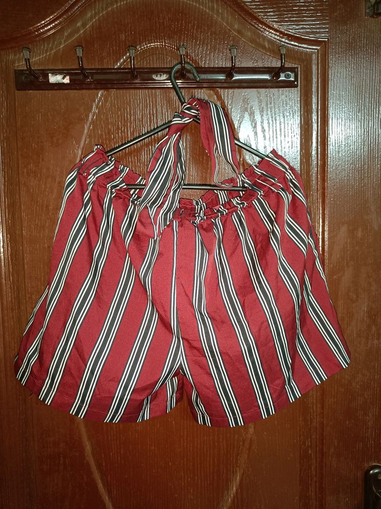 Striped Shorts With Cloth Belt