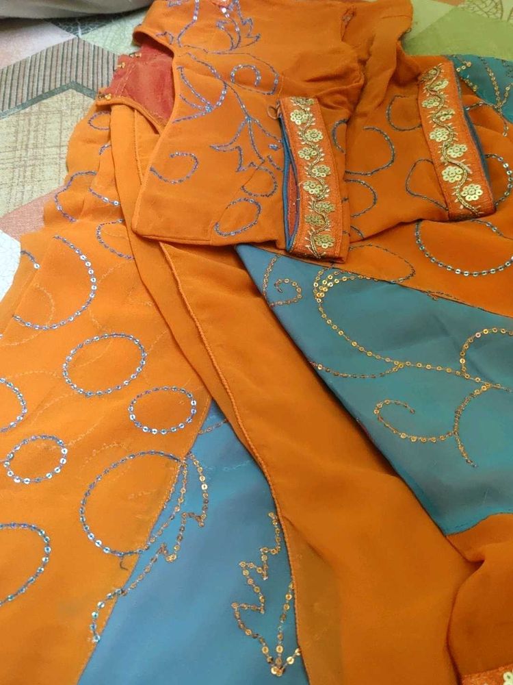 Orange &amp; Blue Salwar Kameez Suit