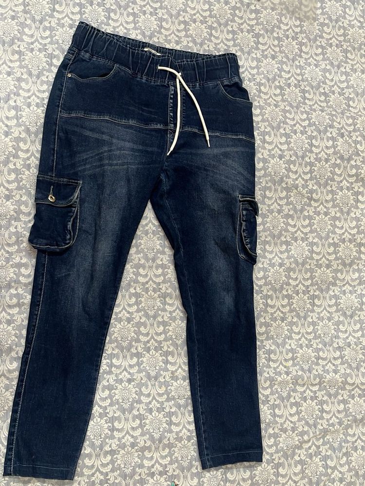 Dark Wash Denim Cargo Jeans