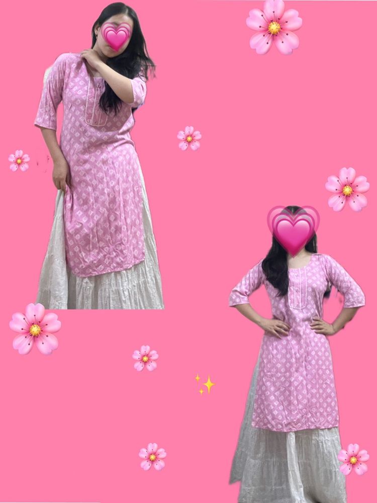 Pink Kurti with White Pant🌸