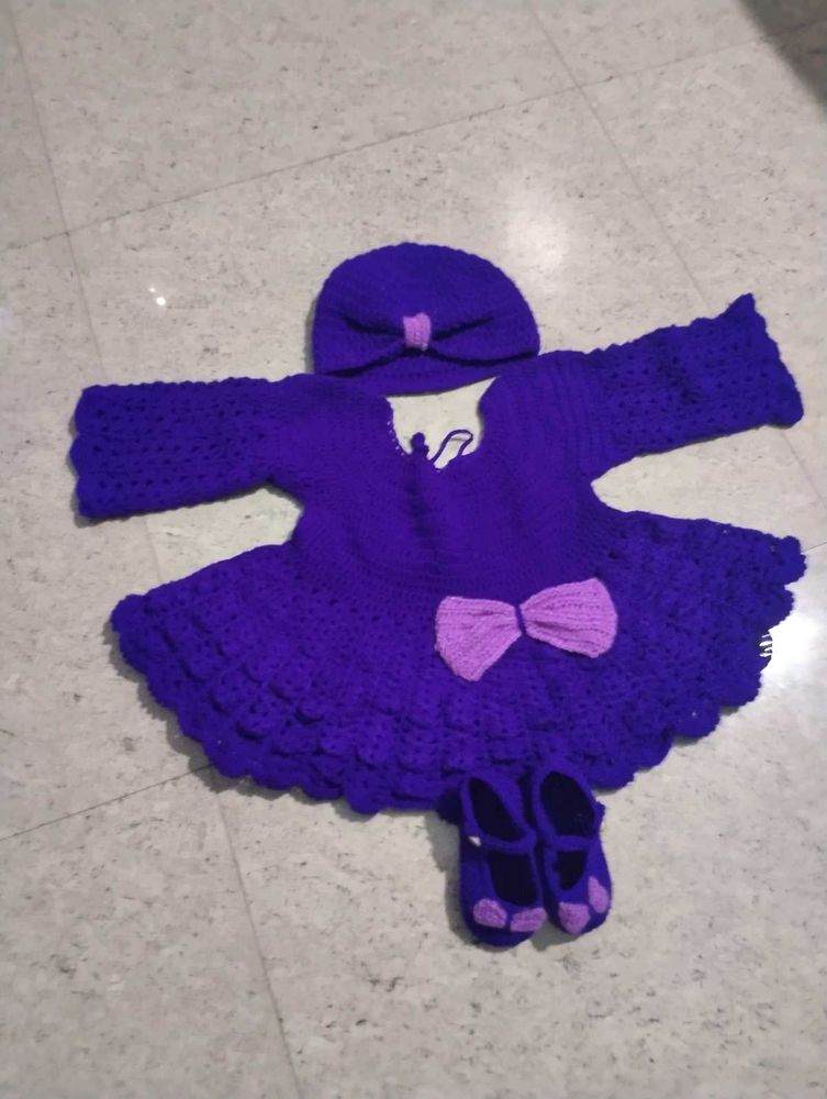 Crochet Baby Dress Set with Hat &amp; Shoes
