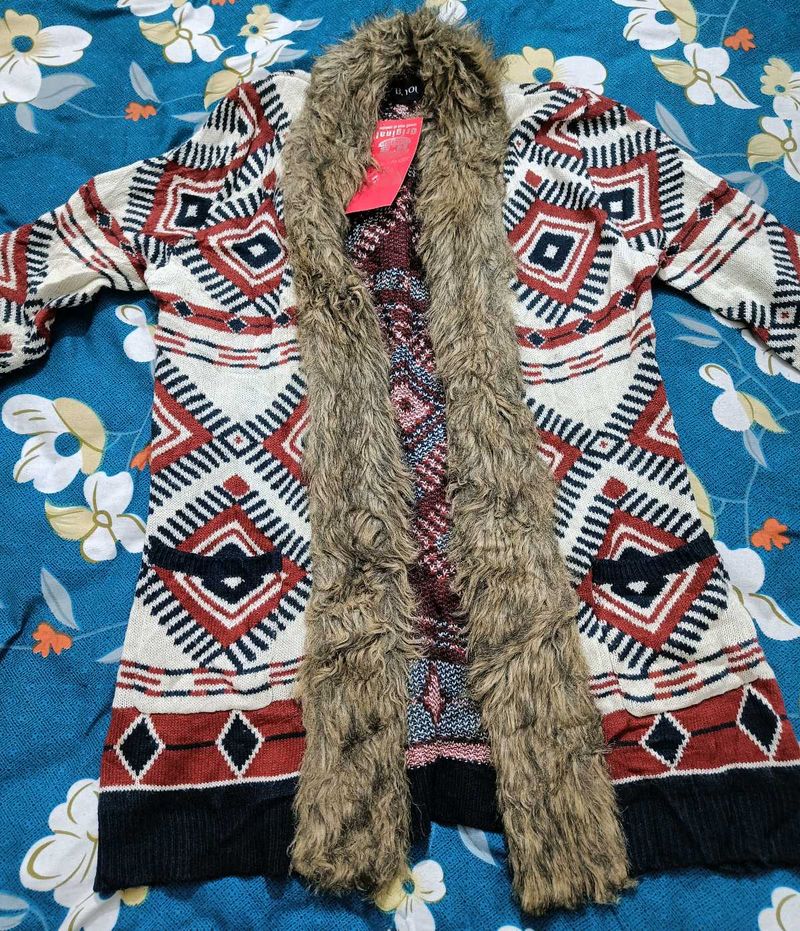 Boho Chic Faux Fur Cardigan