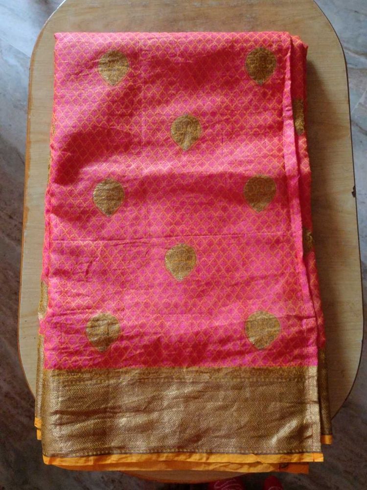 Pink &amp; Gold Banarasi Saree