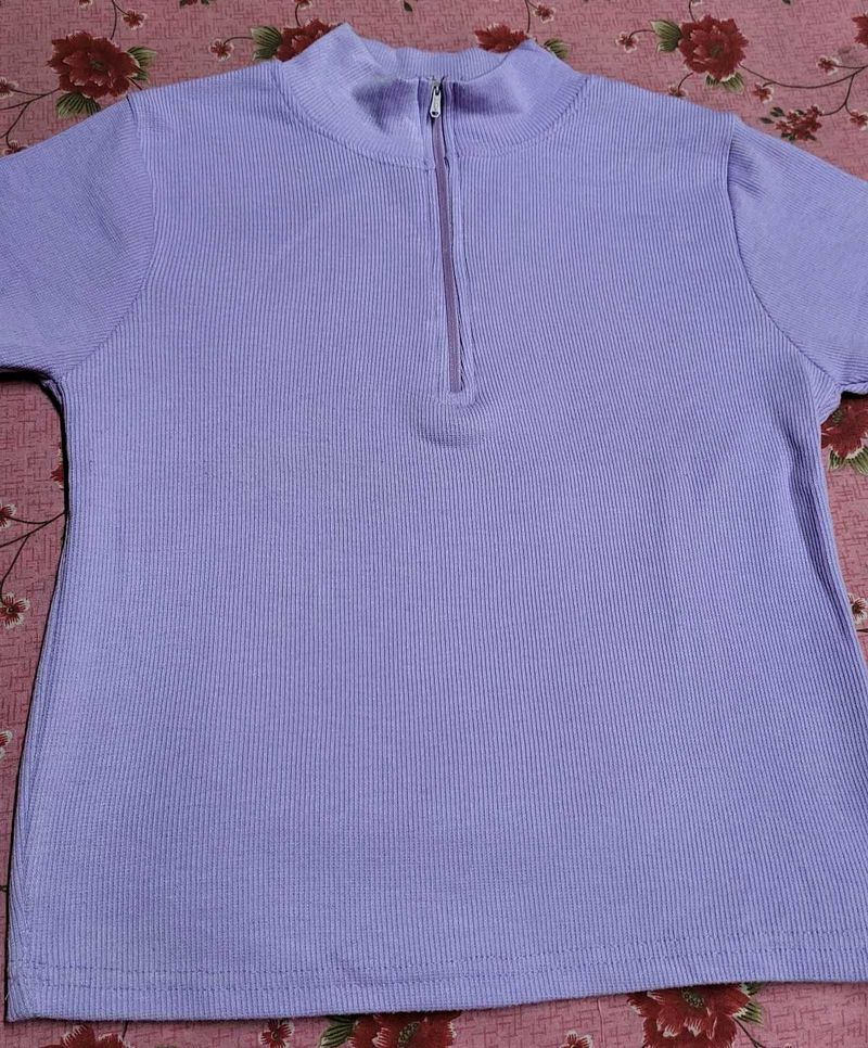 Lilac Ribbed Half-Zip Top