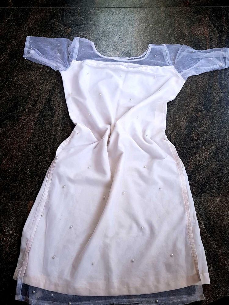 White beaded dress with mesh