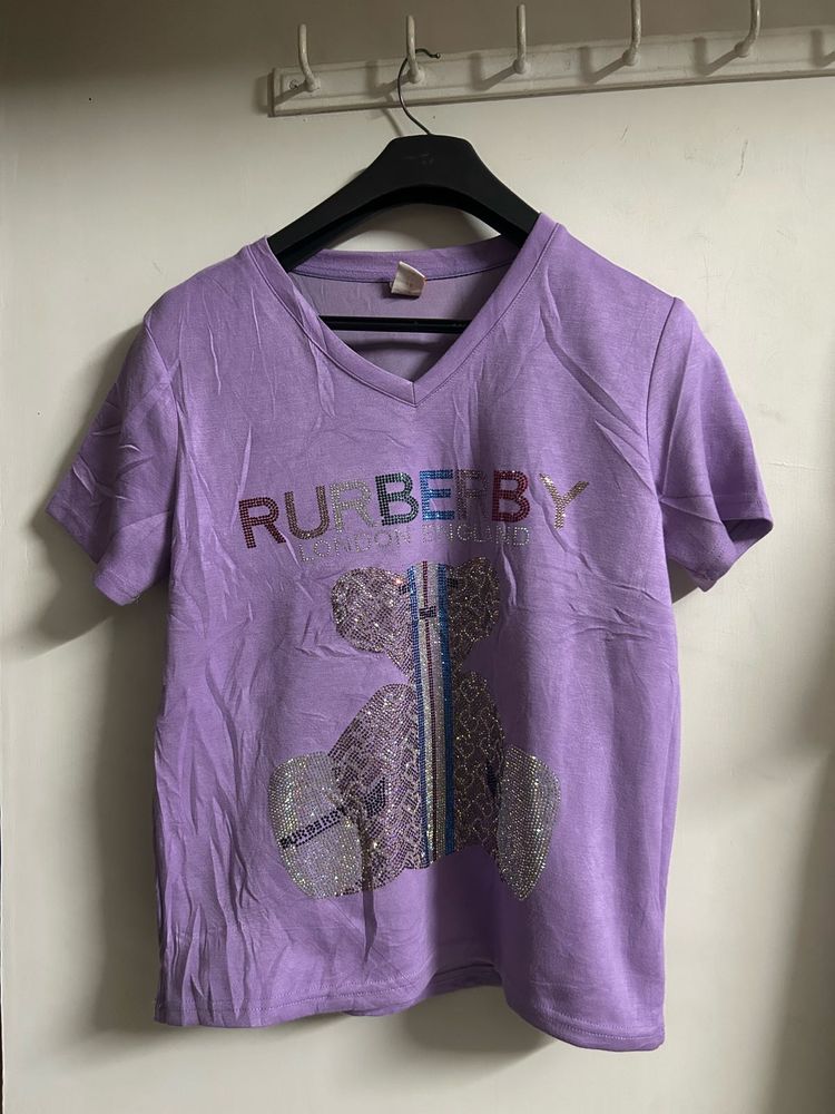 Lavender Tee with Bear Design