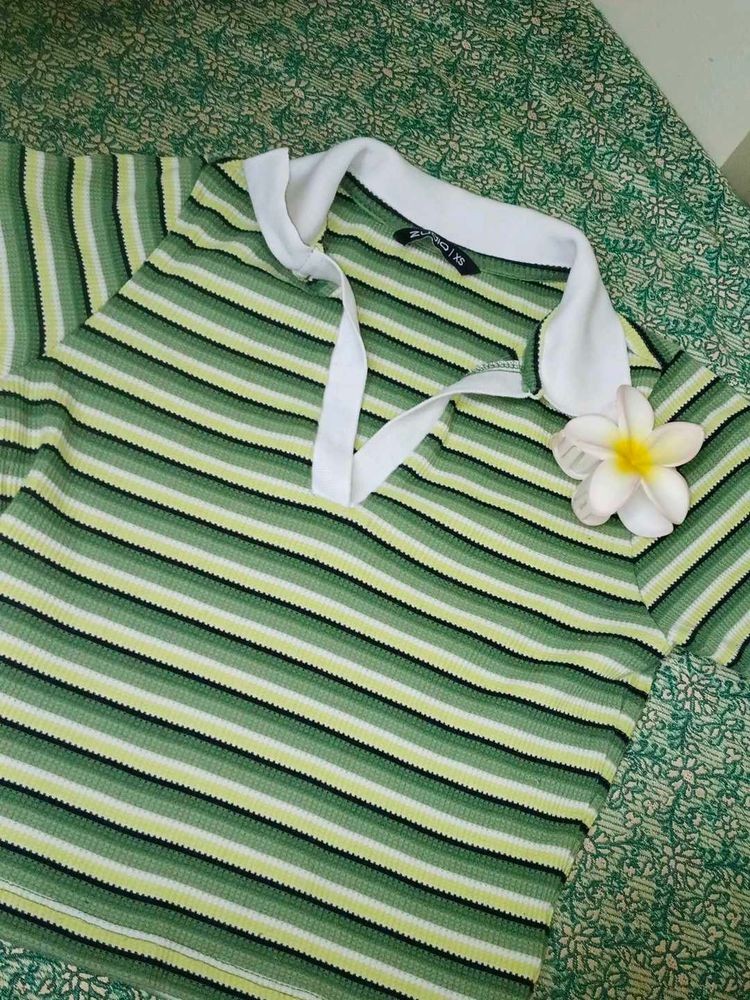 Striped Green Polo Top