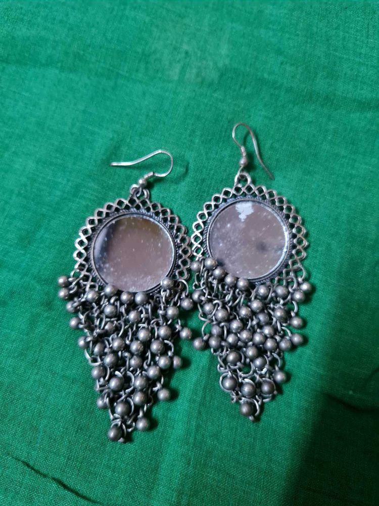 Oxidised Silver Jhalar Long Earing