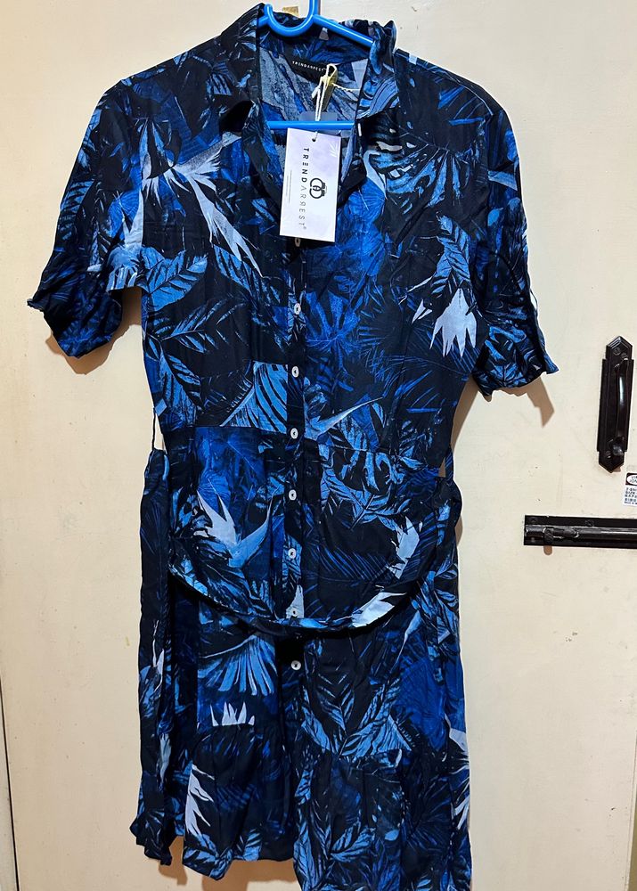 Printed Shirt Dress ( Blue)