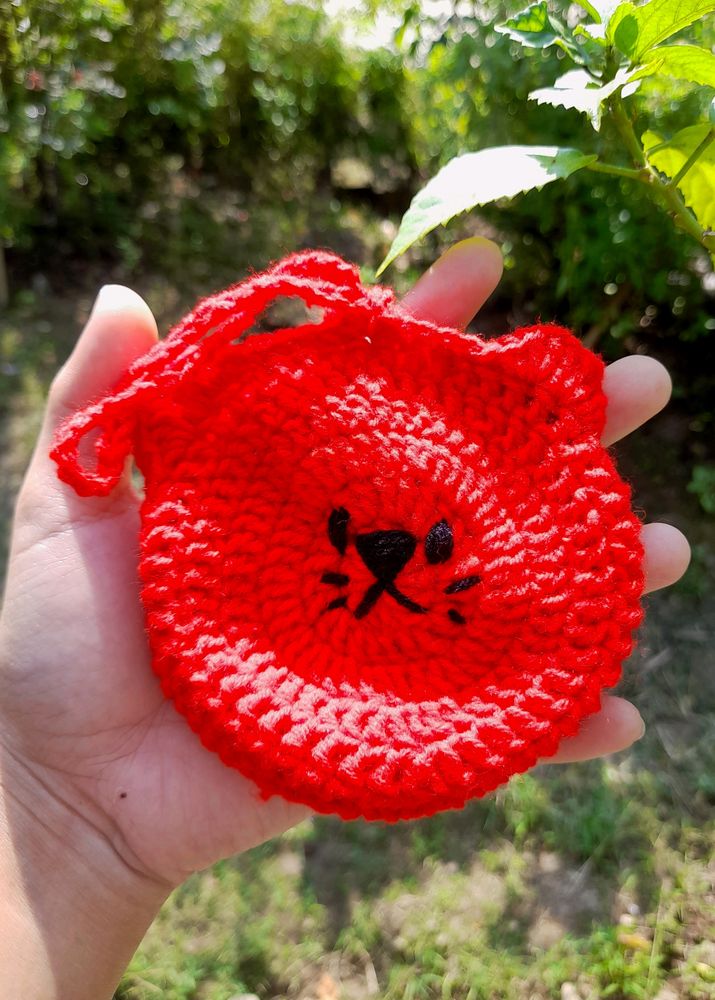 Red Crochet Bear Pouch