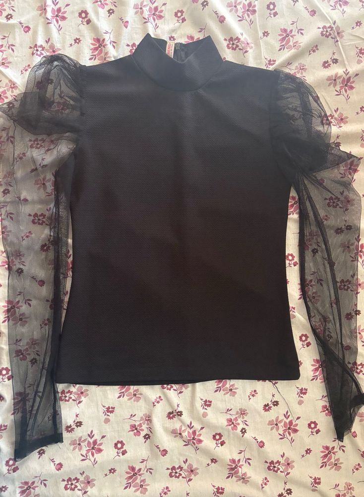 Black Top with Mesh Sleeves