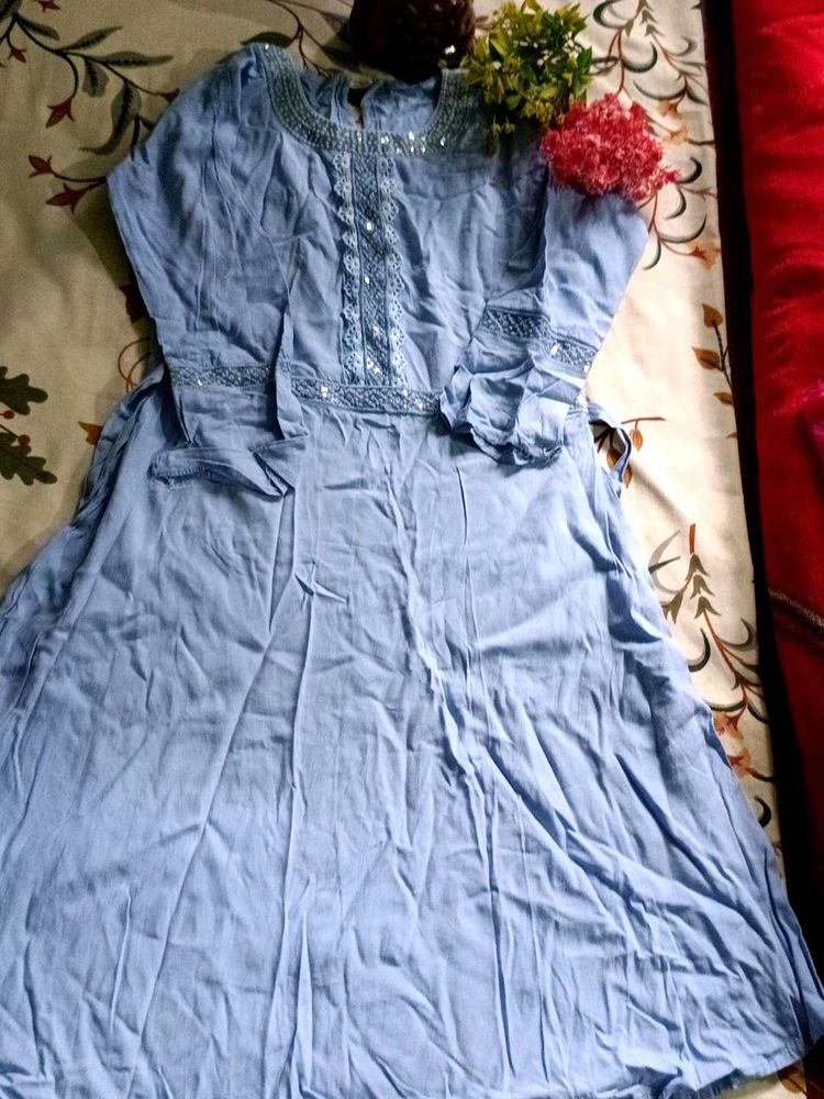 Light Blue Embroidered Dress